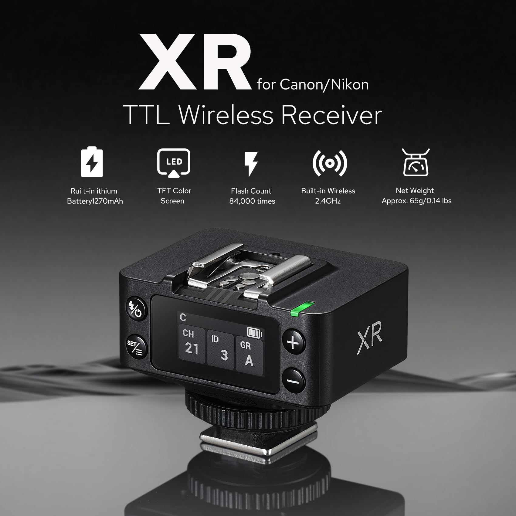 GODOX XR TTL Ricevitore Wireless per Fotocamere Canon e Nikon, XR-C XR-N Flash Trigger Receiver con Batteria Agli Ioni di Litio 1270 mAh, 2.4G Sistema Wireless X