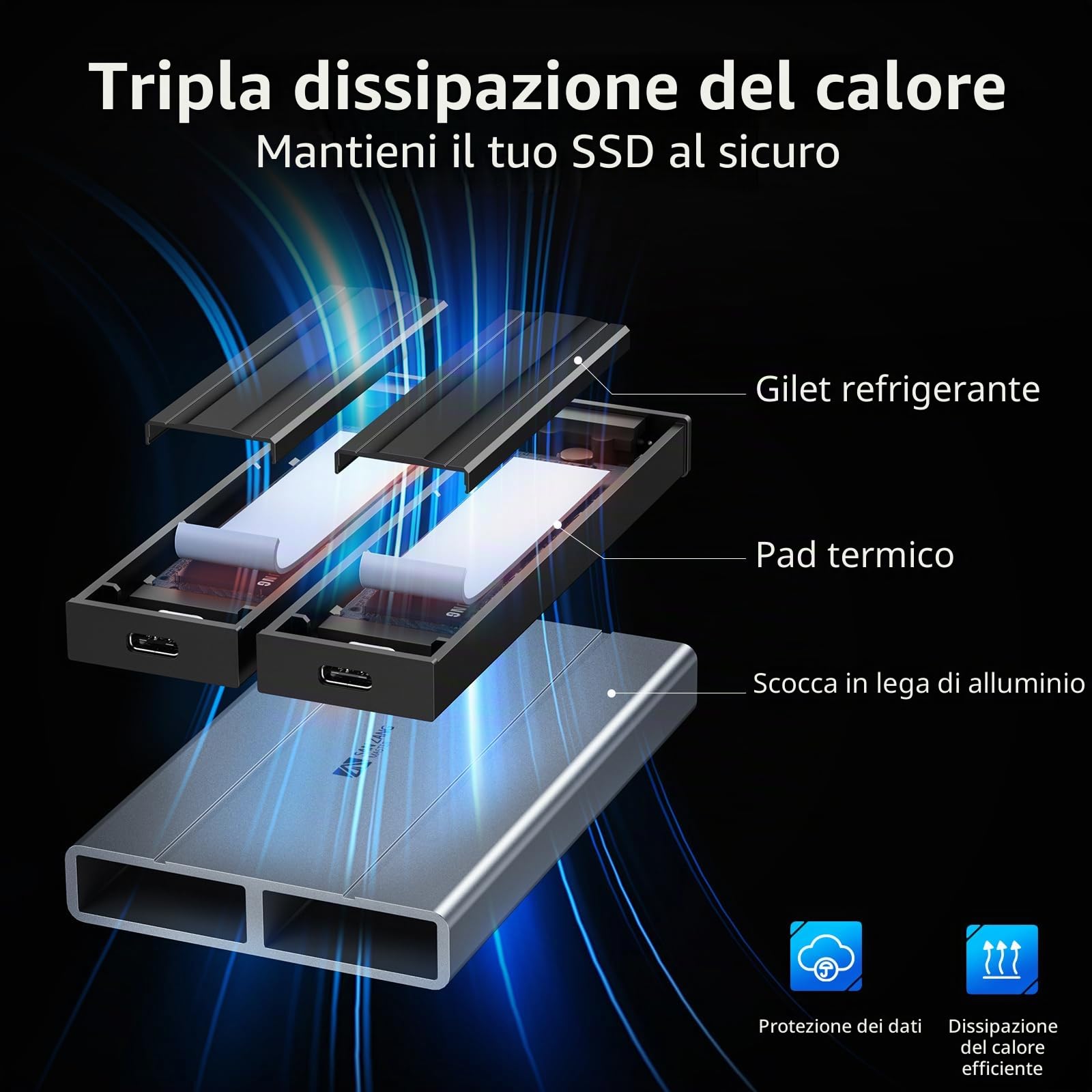Custodia doppia NVMe, custodia SSD M.2 NVMe in alluminio da 10 Gbps | compatibile con SSD M.2 NVMe M-Key/B+M Key 2280/2260/2242/2230. Supporta UASP Trim, supporta fino a 2 SSD da 4 TB