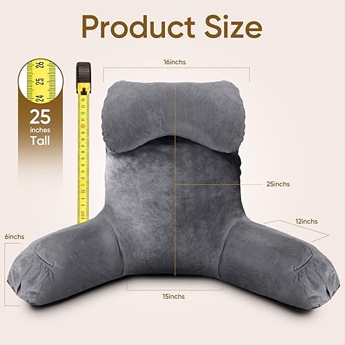 Miniatura 4 de Almohada de lectura para sentarse en la cama para adulto, almohada de cama con espuma viscoelástica triturada, almohada de 25 pulgadas de alto con