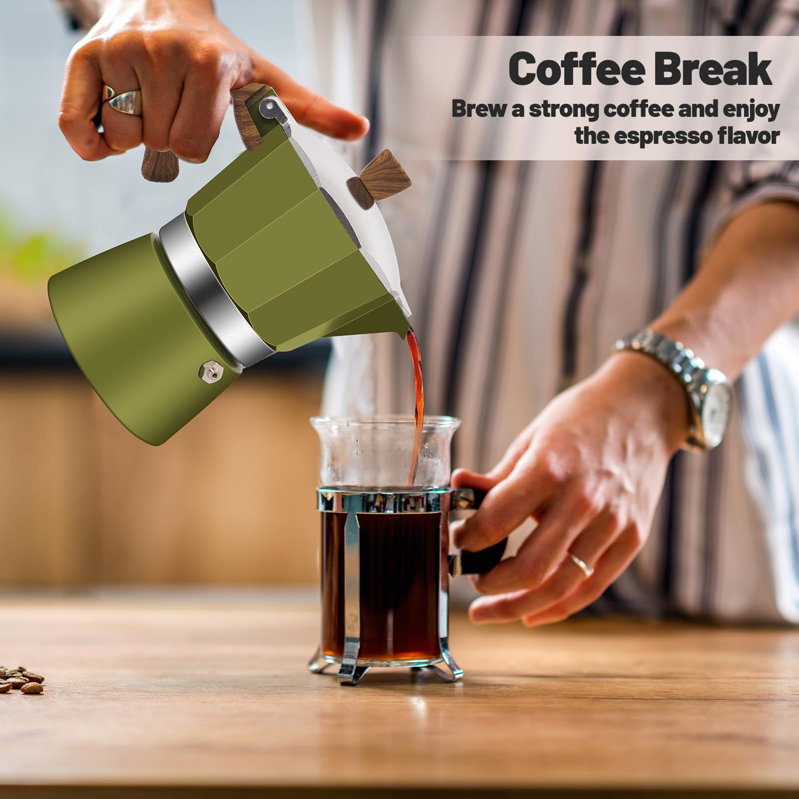 Cafetera de aluminio para 3 tazas, cafetera clásica de 150 ml, cafetera percoladora Mocha Express, cafeteras preferidas para café italiano y cubano, color verde