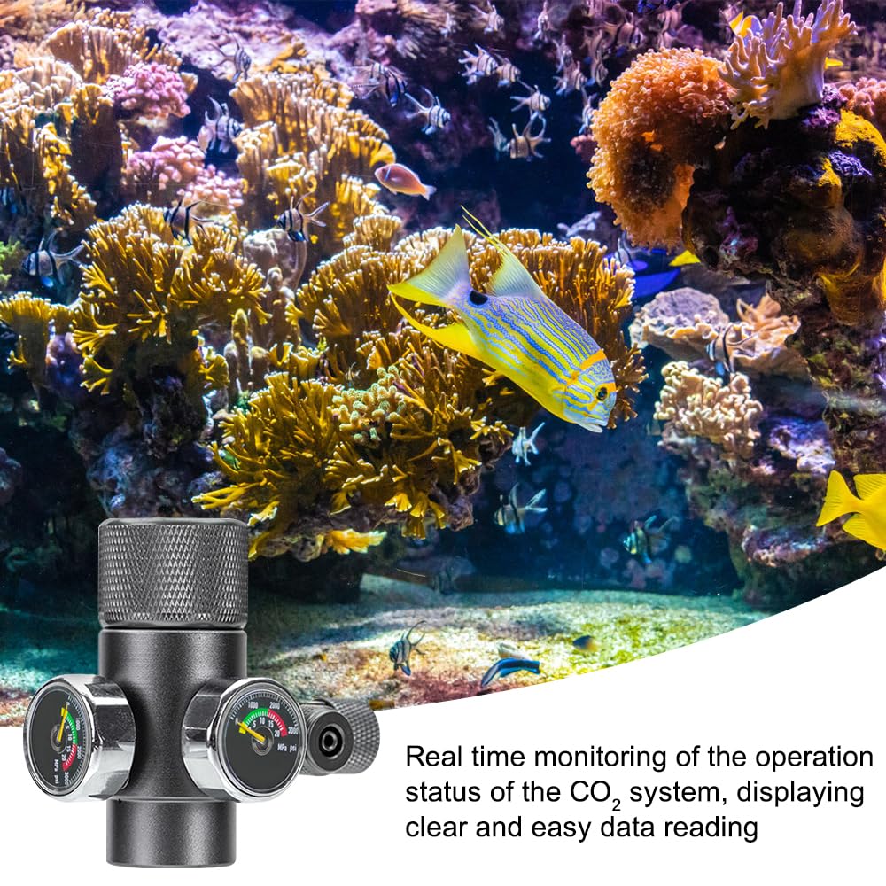 DONGKER Akwarium reduktor ciśnienia CO2, regulator ciśnienia CO2, system regulacji ciśnienia CO2 z wyświetlaczem pojedynczy/podwójnego metra, kompatybilny z interfejsem G5/8, W21.8