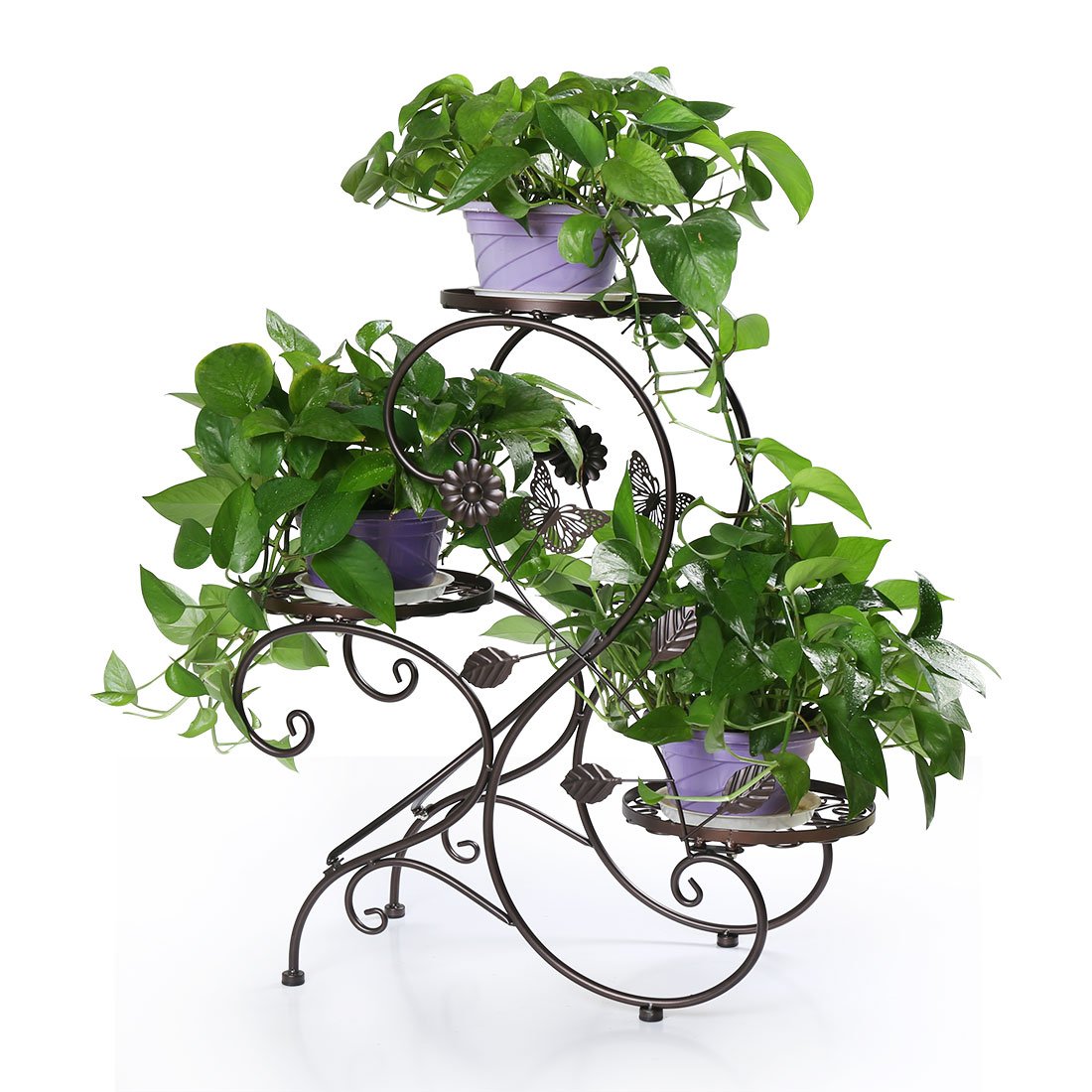HLC Supporto per piante in metallo Supporto per vaso da fiori con 3 pneumatici interni ed esterni a forma di S 60* 26* 64CM (bronzo)