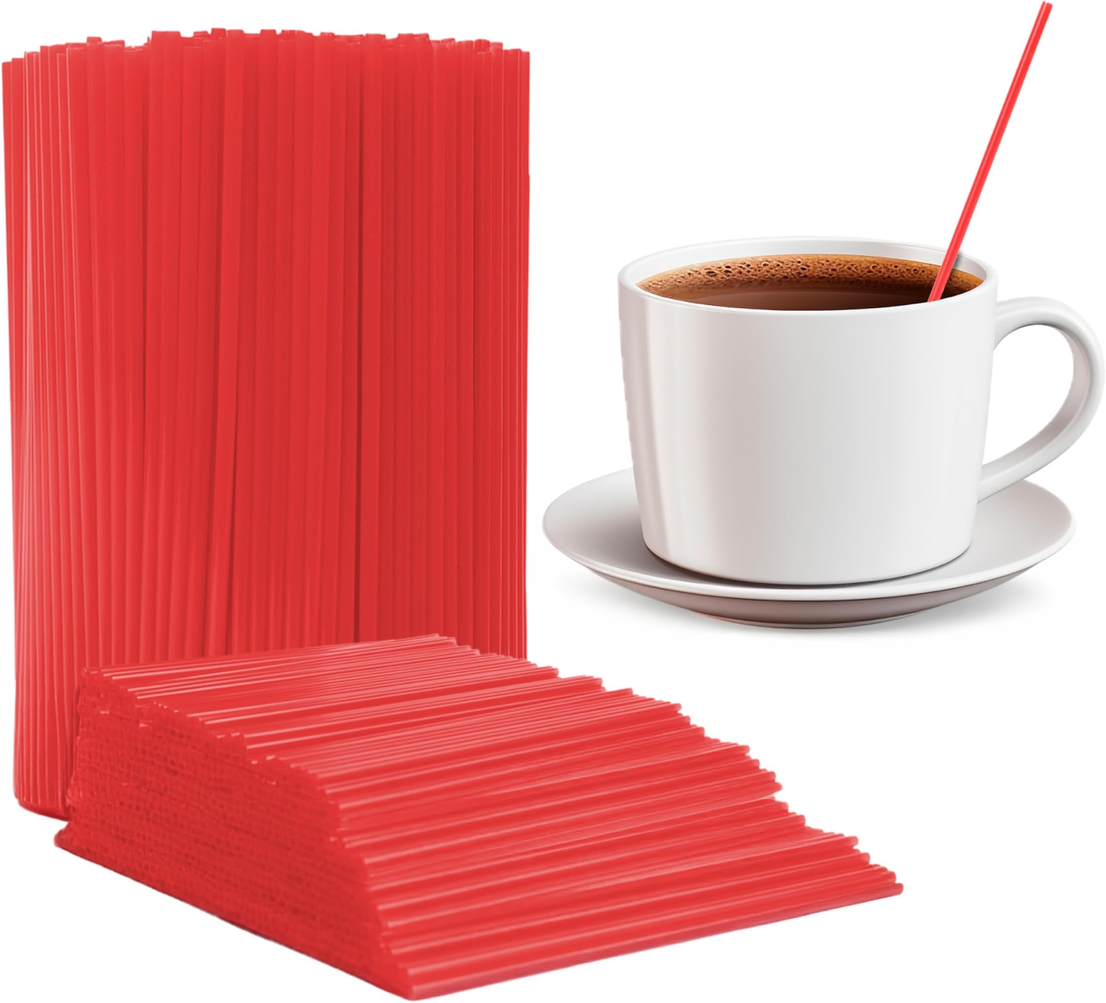 Prestee 2000 Count Red Coffee Stirrers - 5 Inch Plastic Stir Sticks for Hot and Cold Beverages - Disposable Coffee Straws for Drinks, Tea, and Cocktails - Bulk Slim Stirrer for Coffee and Bars