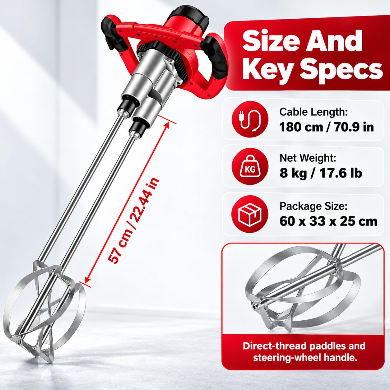 Mescolatore Elettrico Malta, 1600W, Pale Doppie Rinforzate in Acciaio