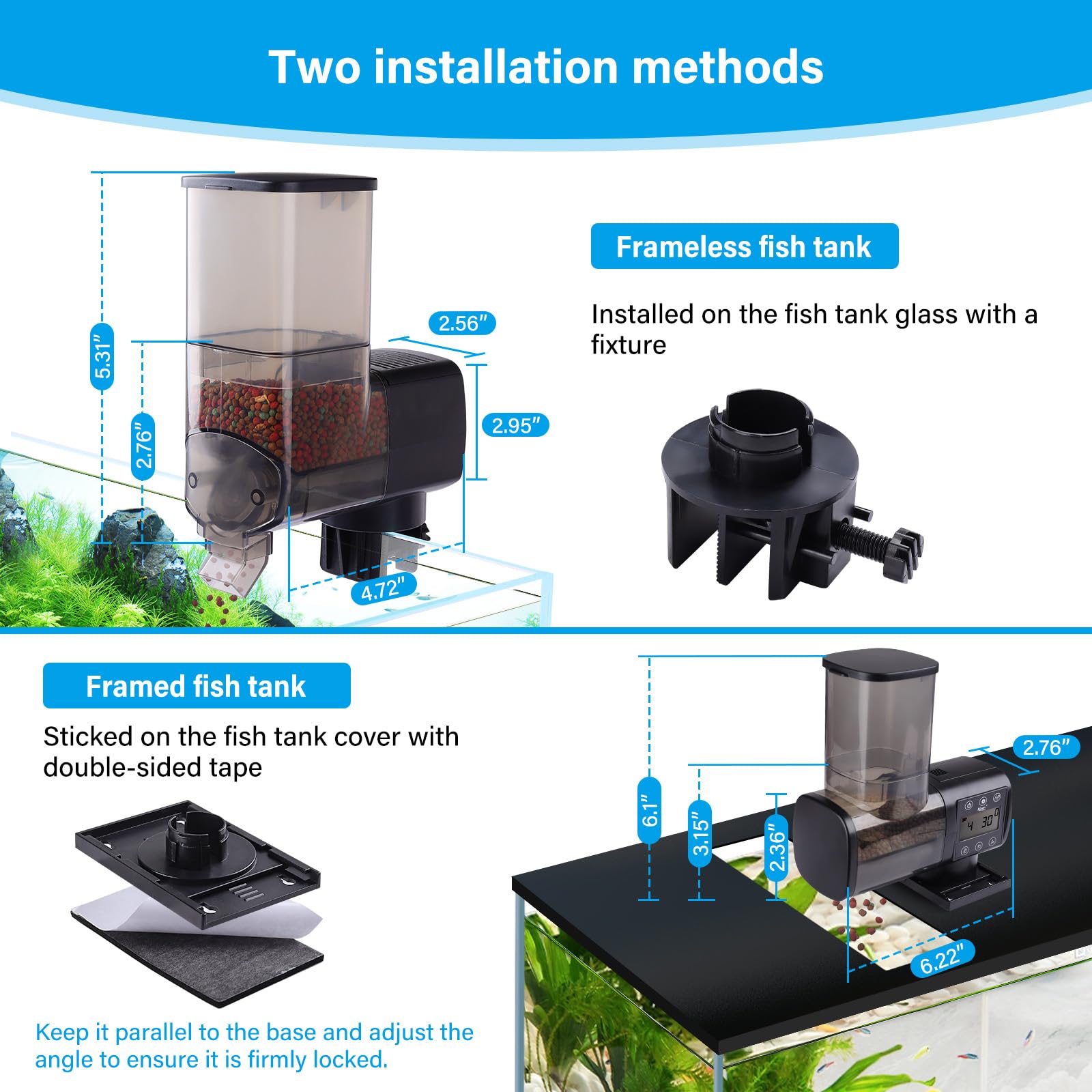 hygger Mangeoire automatique pour poissons pour aquarium, distributeur automatique avec écran LCD et anneau d'alimentation, mangeoire automatique anti-humidité avec minuterie, alimentation de vacances