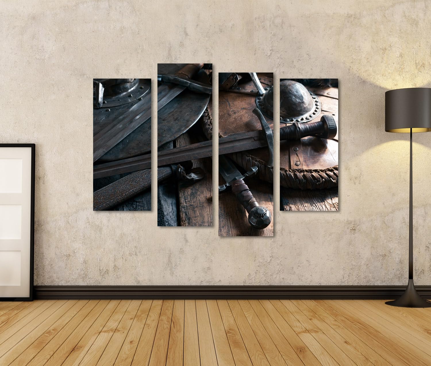 islandburner Quadro su tela, motivo maestoso medievale, decorazione da parete per ufficio, per gli amanti della storia, 4 pezzi