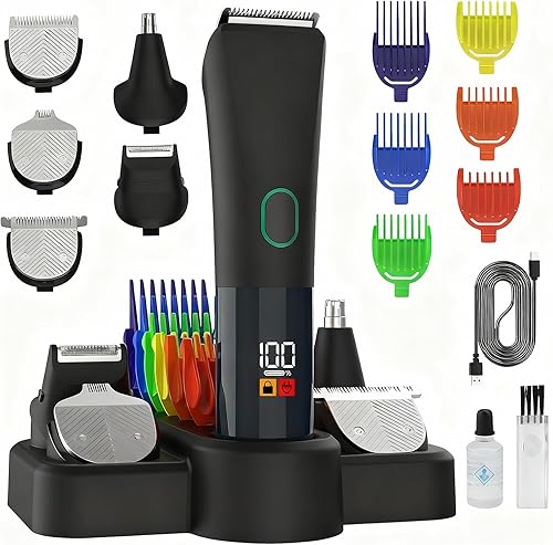 Cortadora eléctrica de barba para hombres, kit de cortadora de pelo inalámbrica 5 en 1 con accesorios de aseo ajustables para bigote, cuerpo, pelo