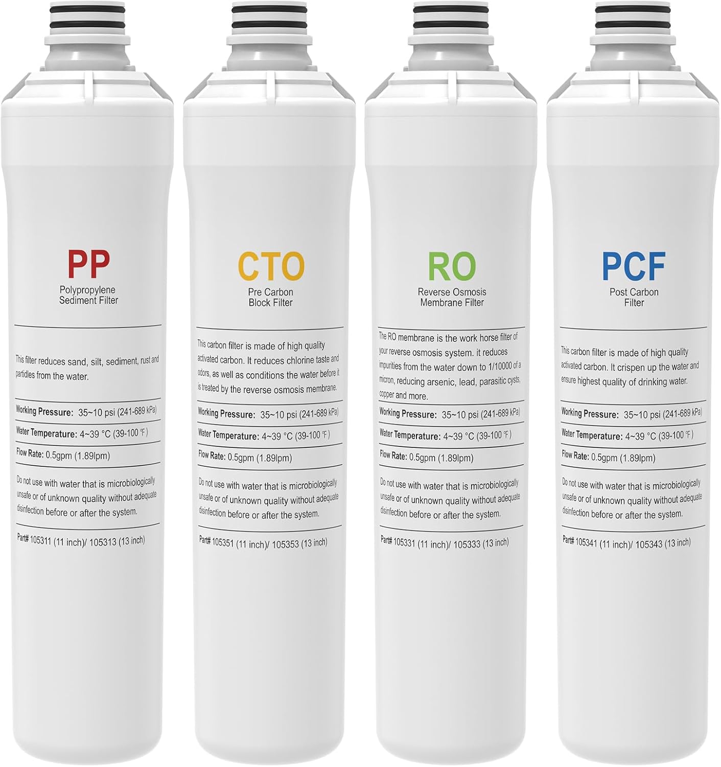 4-Pack Replacement Filters Kit Compatible with Watts Premier RO Pure Plus & Zero Pure Plus