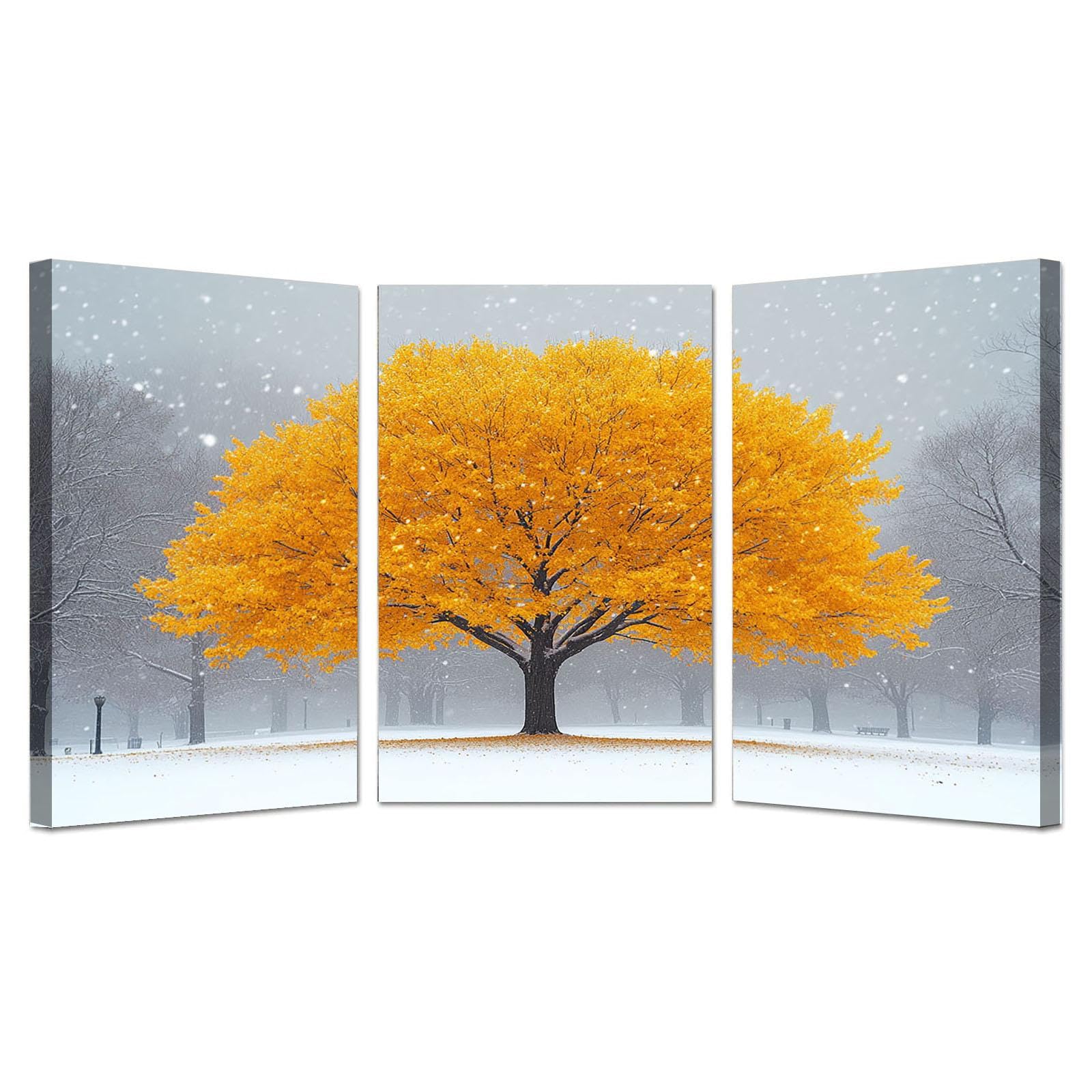 IEPOZWA Yellow Abstract Boho Wall Decor, Colorful Tree of Life Plant Canvas Wall Art Nature Pictures, Artwork Decoration for Bedroon Bathroom Kitchen-20x30cmx3 Framed