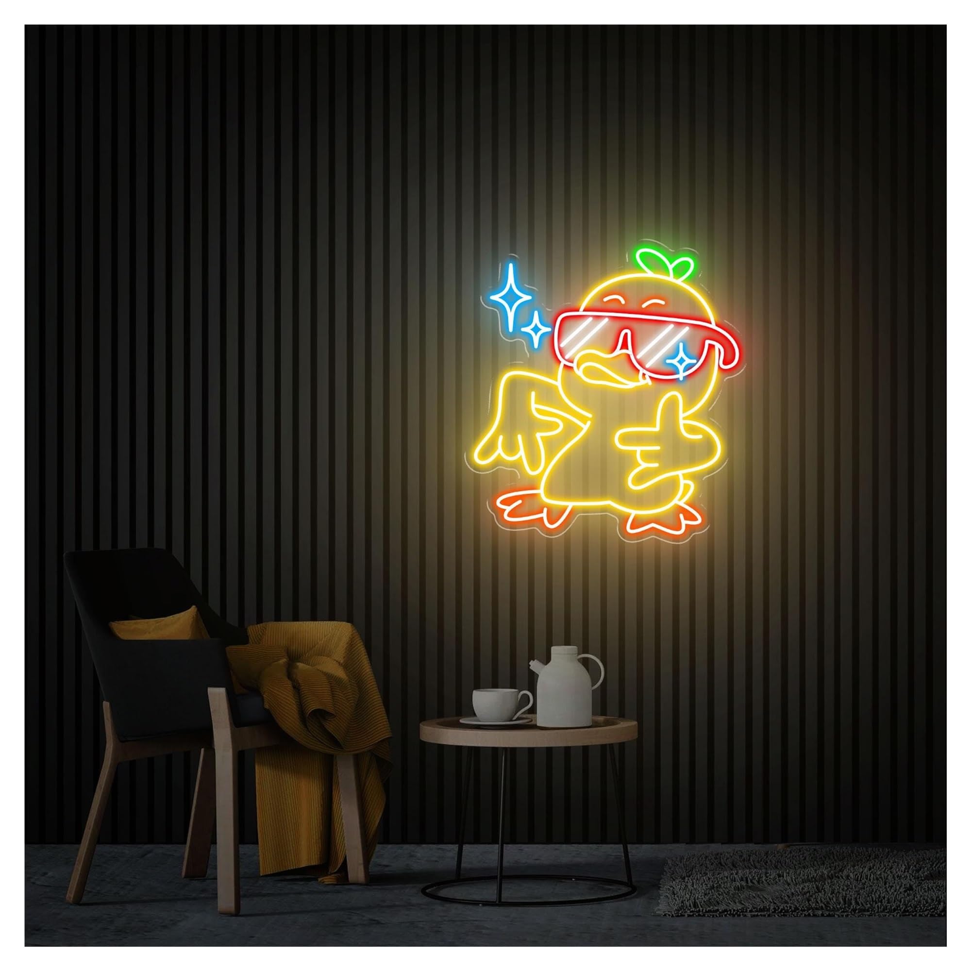 RONGCH Hanging Art Signs Rock Duck Neon Sign,Suitable for Bedroom Wall Decor with Dimmable 46cmx50cm(C)