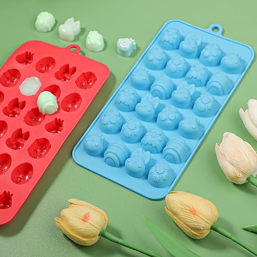 Miniatura 4 de Kamehame Molde de huevo de Pascua, paquete de 2 moldes de caramelo de huevo de gallina de conejo, molde de goma de silicona de 24 cavidades en forma