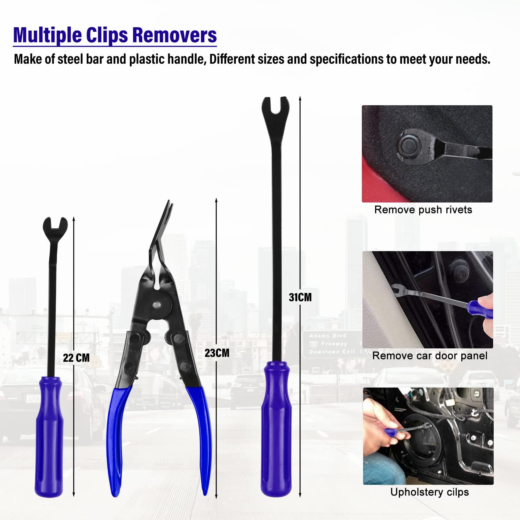 DOCAS Lot de 143 Outils de démontage de Voiture avec Clips, pour Garniture intérieure de Voiture, Garniture de portière, Outils de réparation de Garniture, Outils de réparation (Bleu)