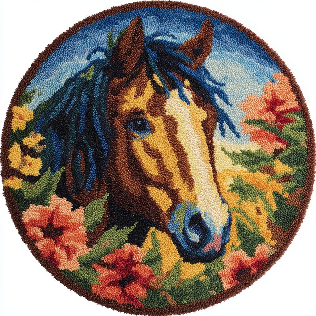 AMBATTERY Latch Hook Rug Kit Latch Hook Kits,Horses and Flowers