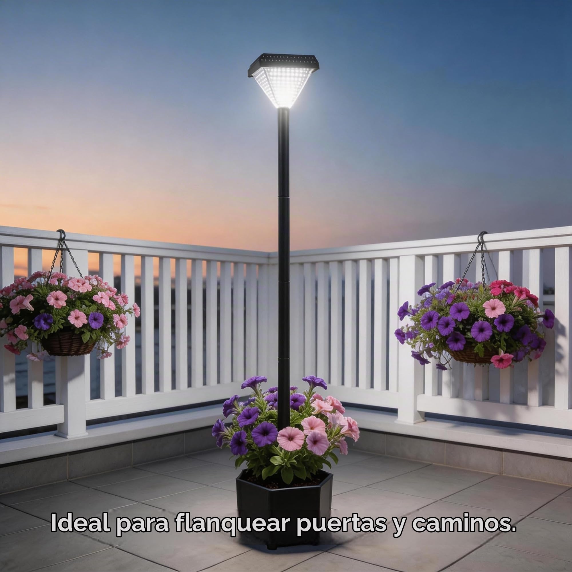Farol Solar Exterior con Maceta 138 cm, Luces Solares Jardín