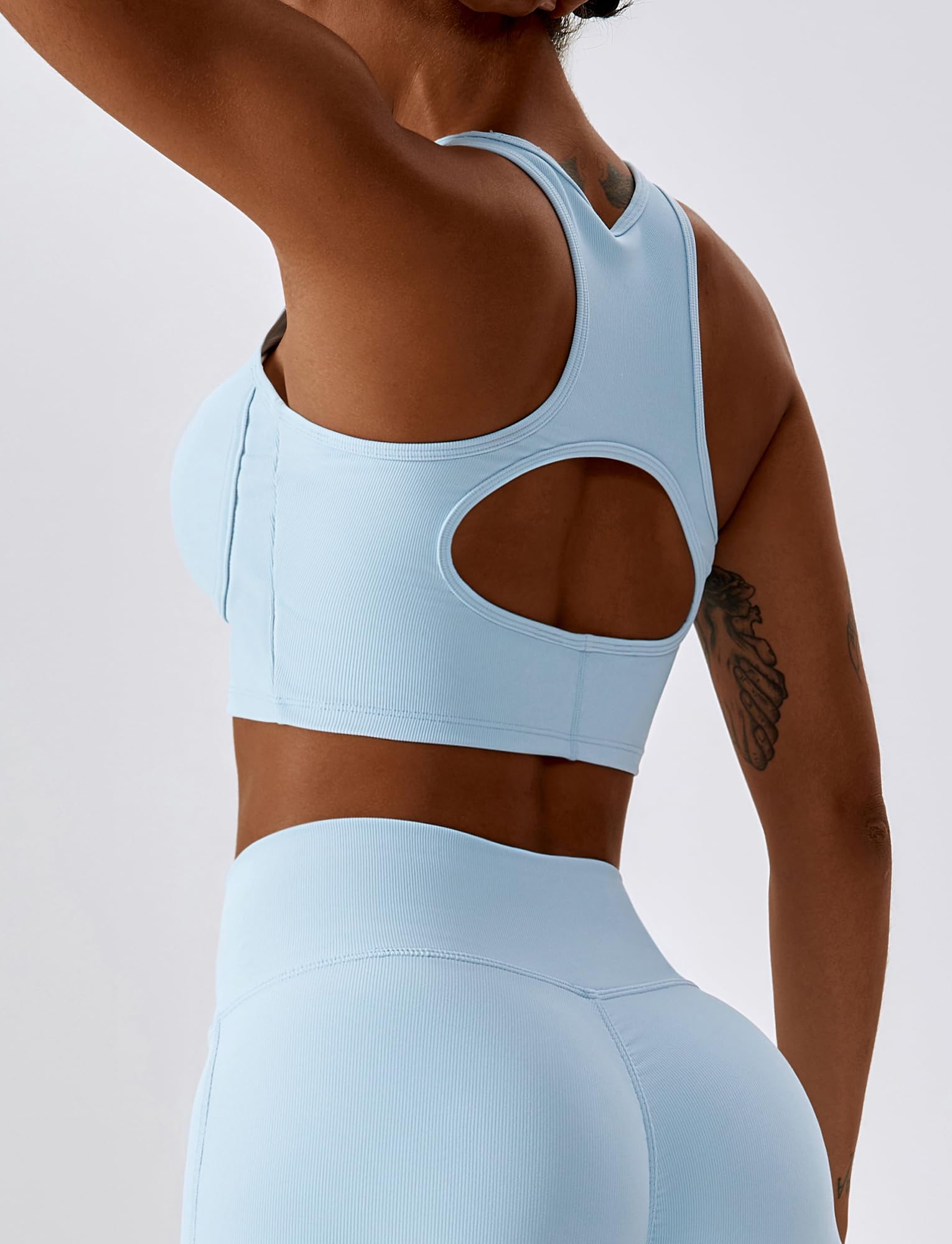 SEAUR Reggiseno sportivo da donna senza cuciture a costine Racerback ad alto impatto allenamento crop top palestra corsa cava fuori canotte