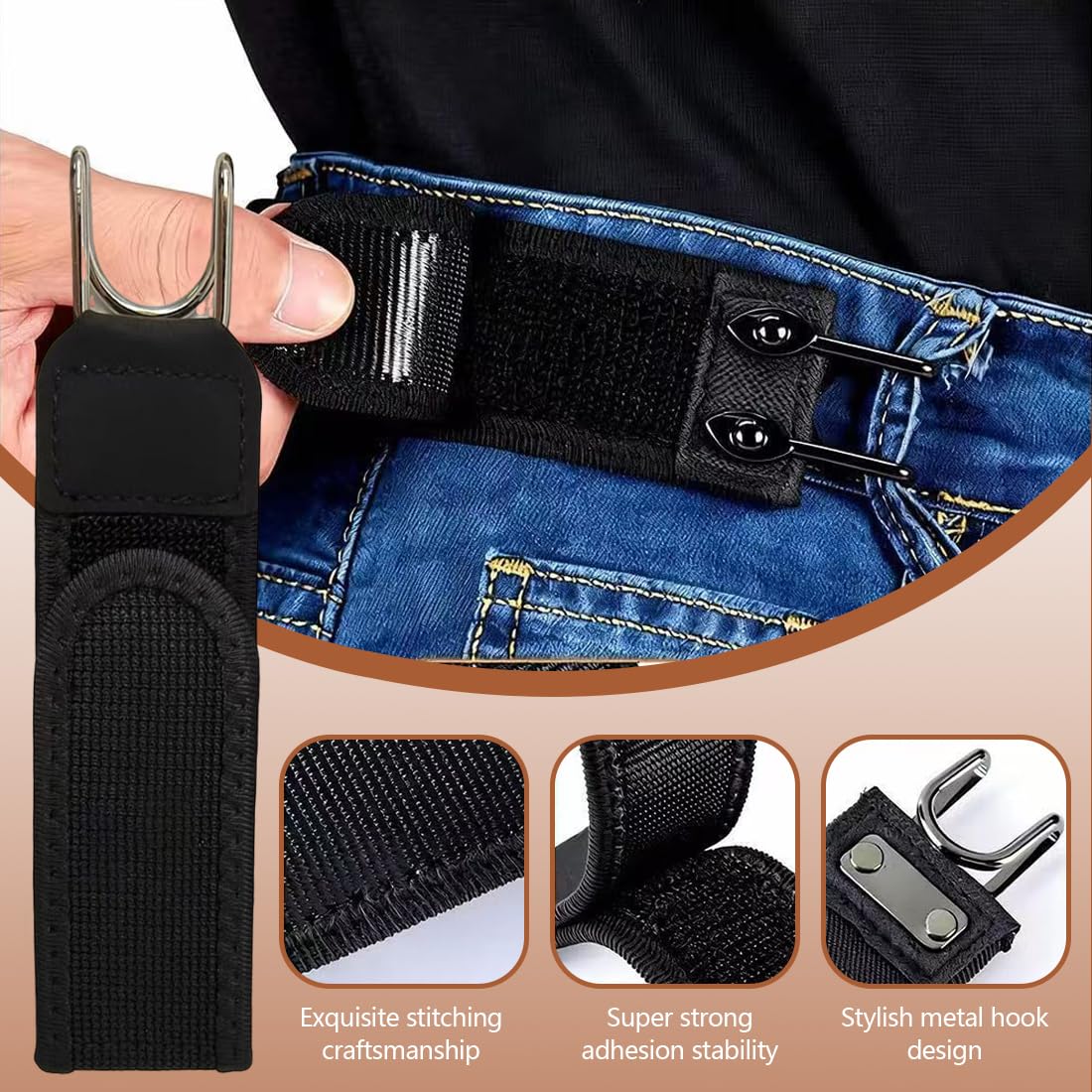 Set of 2 Belt without Buckle, Men's Elastic Belt, for Jeans, Leisure Trousers & Outings, Unisex - 4
