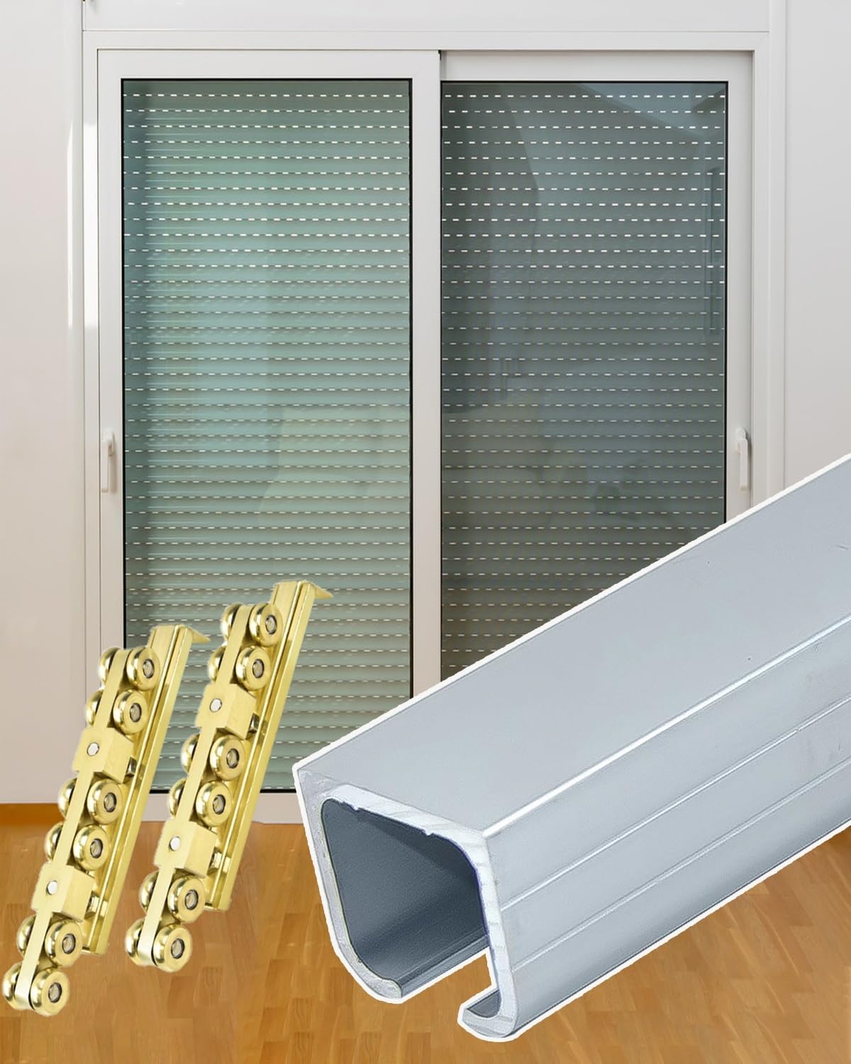 Silver Barn Door Hardware Kit for Sliding Bifold Door, Ceiling Garage Door Track Bracket with 4/8 / 12 Wheels, Kitchen Box Rail Roller Set(66in/167.6cm,12 Wheels)