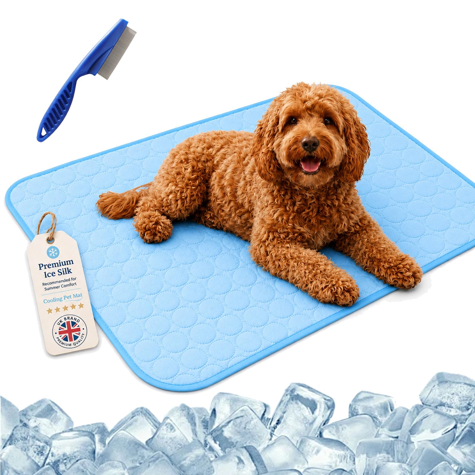ChillPaws Cooling Mat - XS/S/M/L/XL/XXL Chilli Paws Cooling Mat with Washable Ice Silk Breathable,Instant Pet Cooling Blanket,Anti-Slip Chew-Resistant,for Crates Sofas&Summer Garden (Blue 1,50x40cm)
