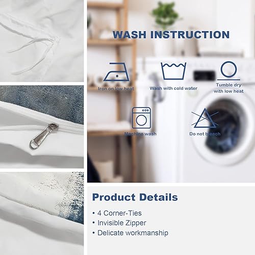 Miniatura 5 de Batmerry Juego de edredón de 3 piezas de tamaño matrimonial, diseño de pintura abstracta azul y gris, 100% algodón, para todas las estaciones