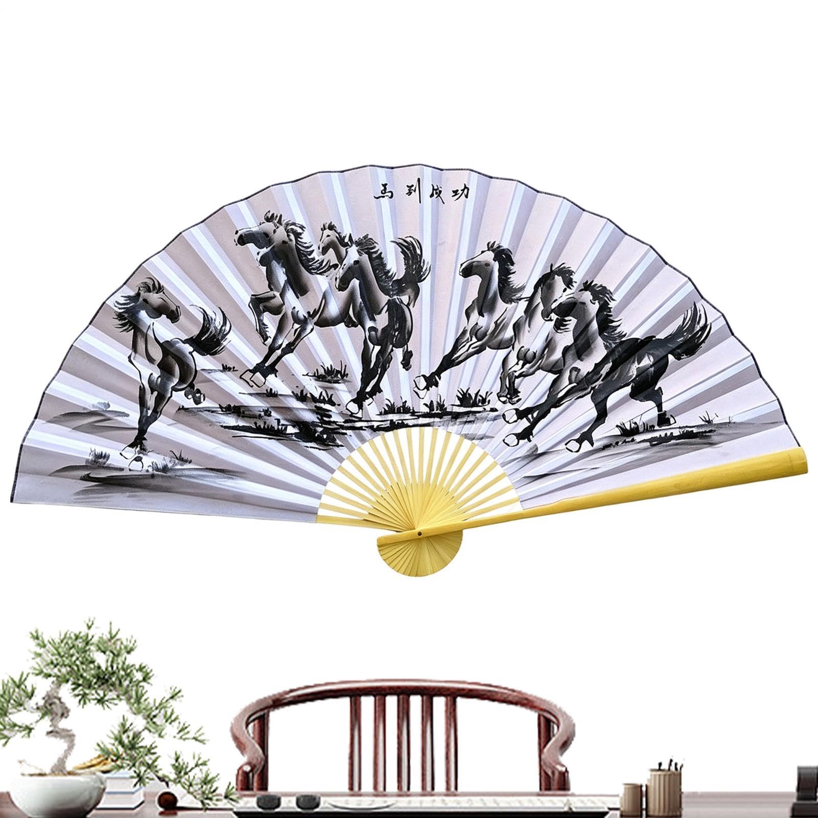 Grand éventail mural chinois de décoration vintage et pliable pour salon