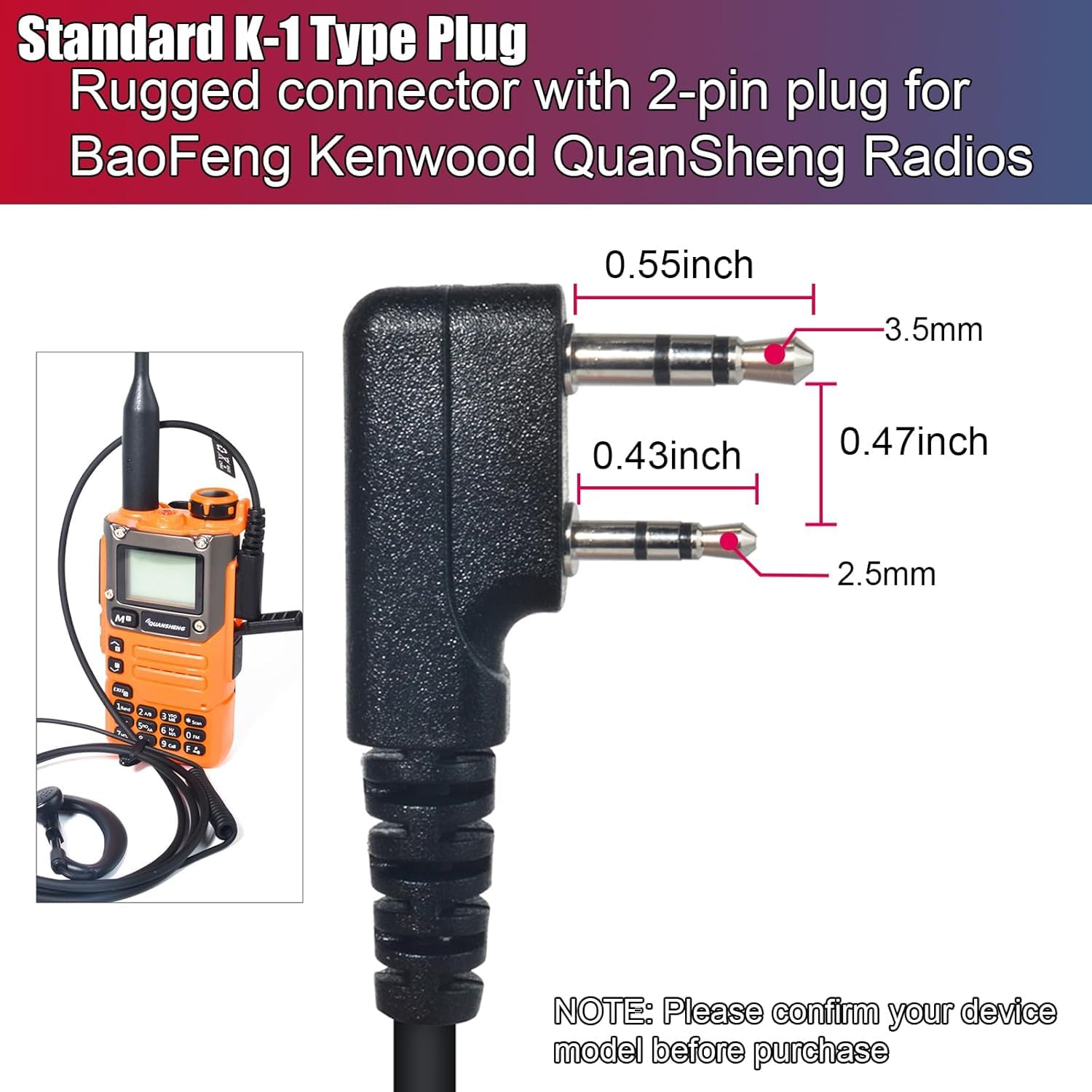 Cuffia con microfono 2 pin con pulsante PTT grande, compatibile con Kenwood eSnic Baofeng UV-5R Auricolare per radio bidirezionale per guardie del corpo di sicurezza (Tubo acustico, 1)