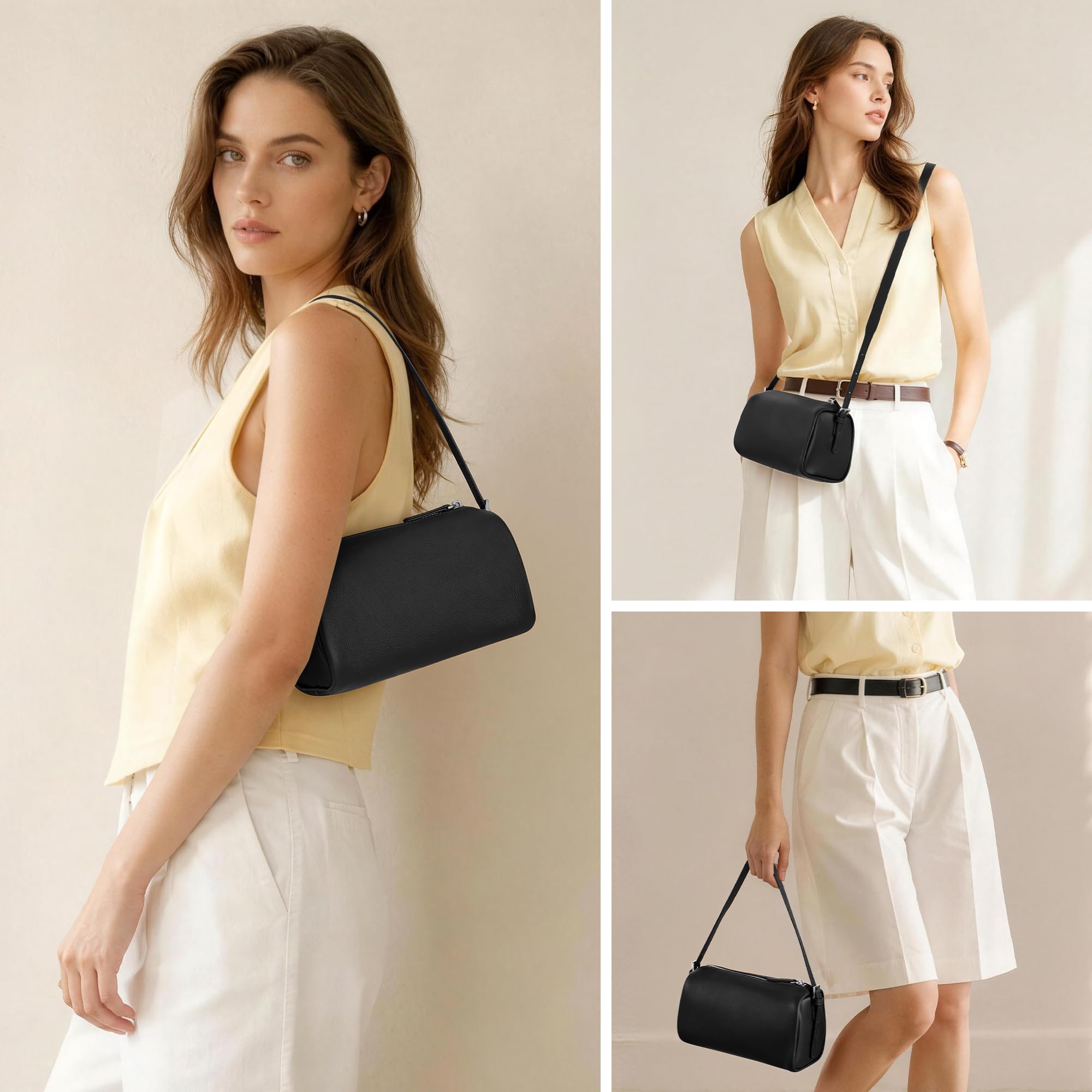 befen Borsa a Tracolla da Donna in Vera Pelle, Piccola Borsa Hobo da Spalla, Piccola Borsa Cilindrica in Pelle con Protezione RFID e due Cinturini