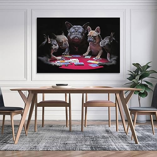 Miniatura 5 de House of French Bulldogs Dogs Playing Poker Póster Pintura Decorativa Lienzo Arte de Pared Pósters de Sala de Estar Dormitorio Pintura 16 x 24