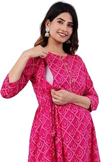 ATTiREZiLLA Women Cotton Maternity Kurti with Two Side Zippers for Feeding with Belt Price In India