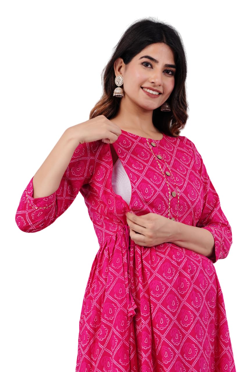 Women Cotton Maternity Kurti with Two Side Zippers for Feeding with Belt-image-24