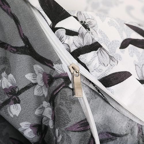 Miniatura 14 de Juego de funda de edredón suave tamaño King con cierre de cremallera y lazos en las esquinas, diseño de patrón floral de flores/ramas, juego de cama