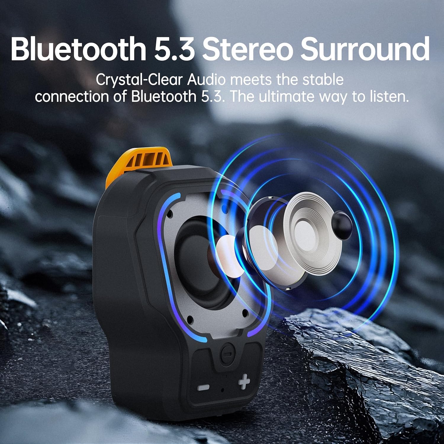 Altoparlante Bluetooth indossabile, altoparlante wireless portatile con clip magnetico, mini altoparlante Hi-Fi con 3 modalità di illuminazione, microfono ENC per chiamate in vivavoce musica, leggero
