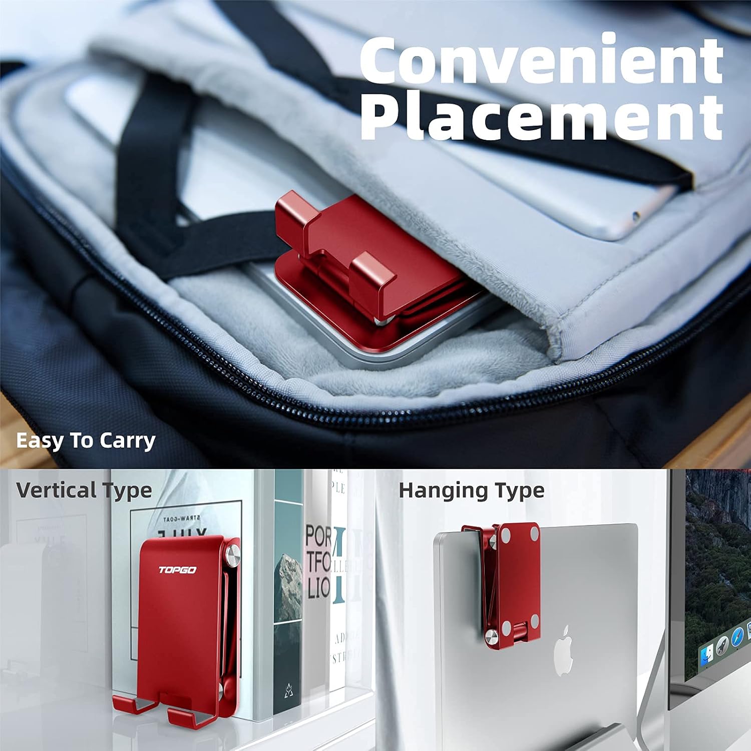 TOPGO Ideal Gift - Adjustable Phone Stand (Black & Red) Increase Fully Foldable Thick Aluminum Desktop Cellphone Cradle Dock for iPhone for Bedside Table, Ofice, Desk