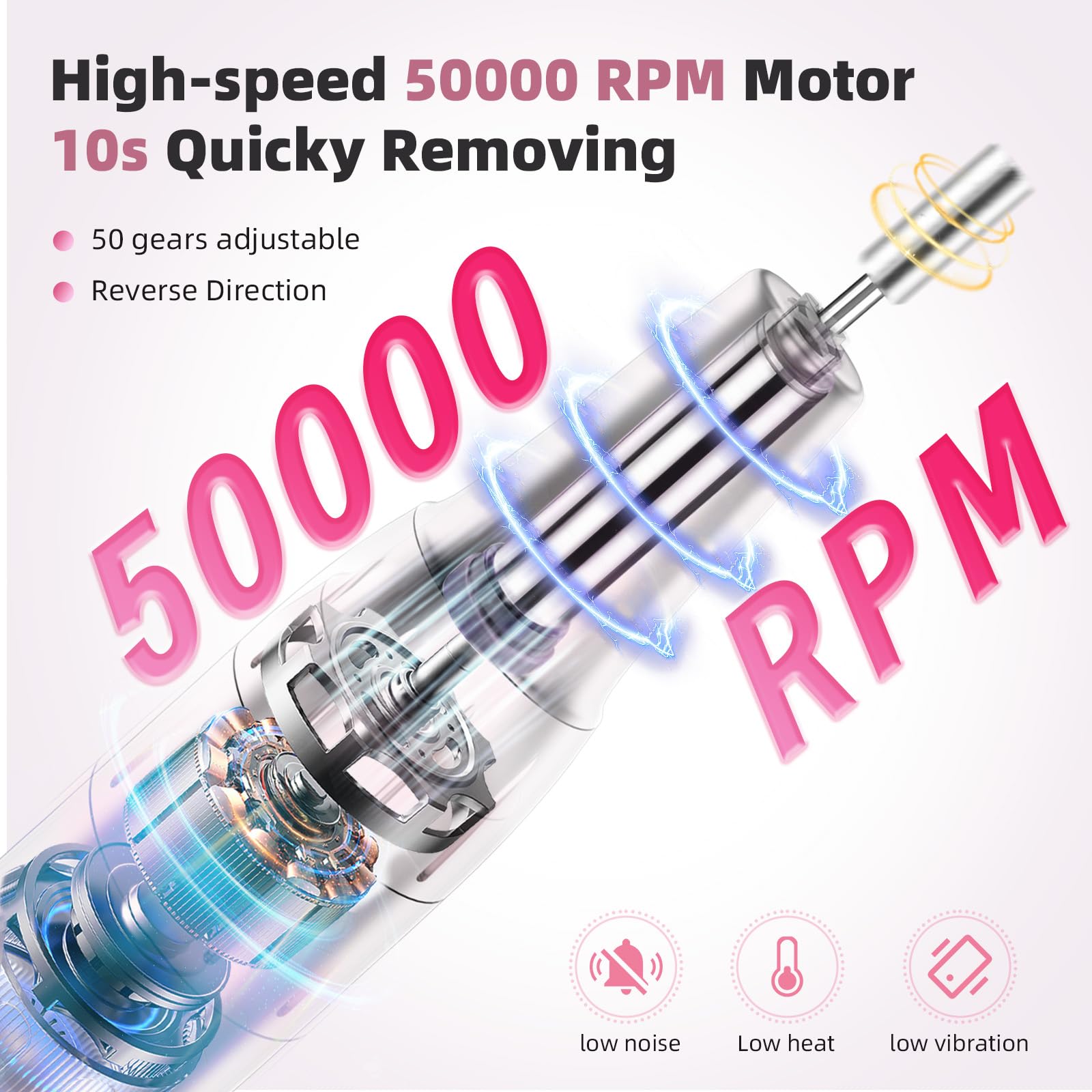 PDGROW Electric Nail Drill, 50000RPM Professional Cordless Electric Nail Files - Image 2