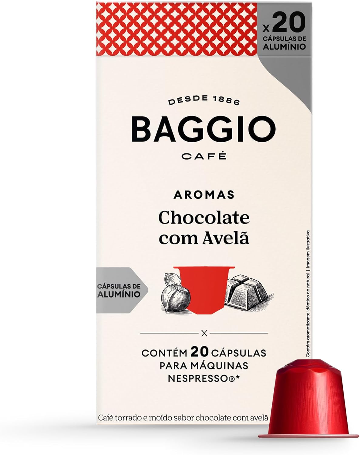 Cápsulas de Café Baggio Café Aroma Chocolate com Avelã, compatível com Nespresso, contém 20 cápsulas