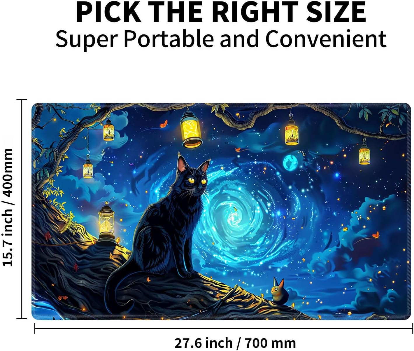 Patterned Gaming Playmat Compatible with MTG, Card Game Mat with Stitched Edges, Natural Rubber Desk Pad with Transparent Drawstring Bag, 27.6 x 15.7 Inch, A Mysterious and Stealthy Feline