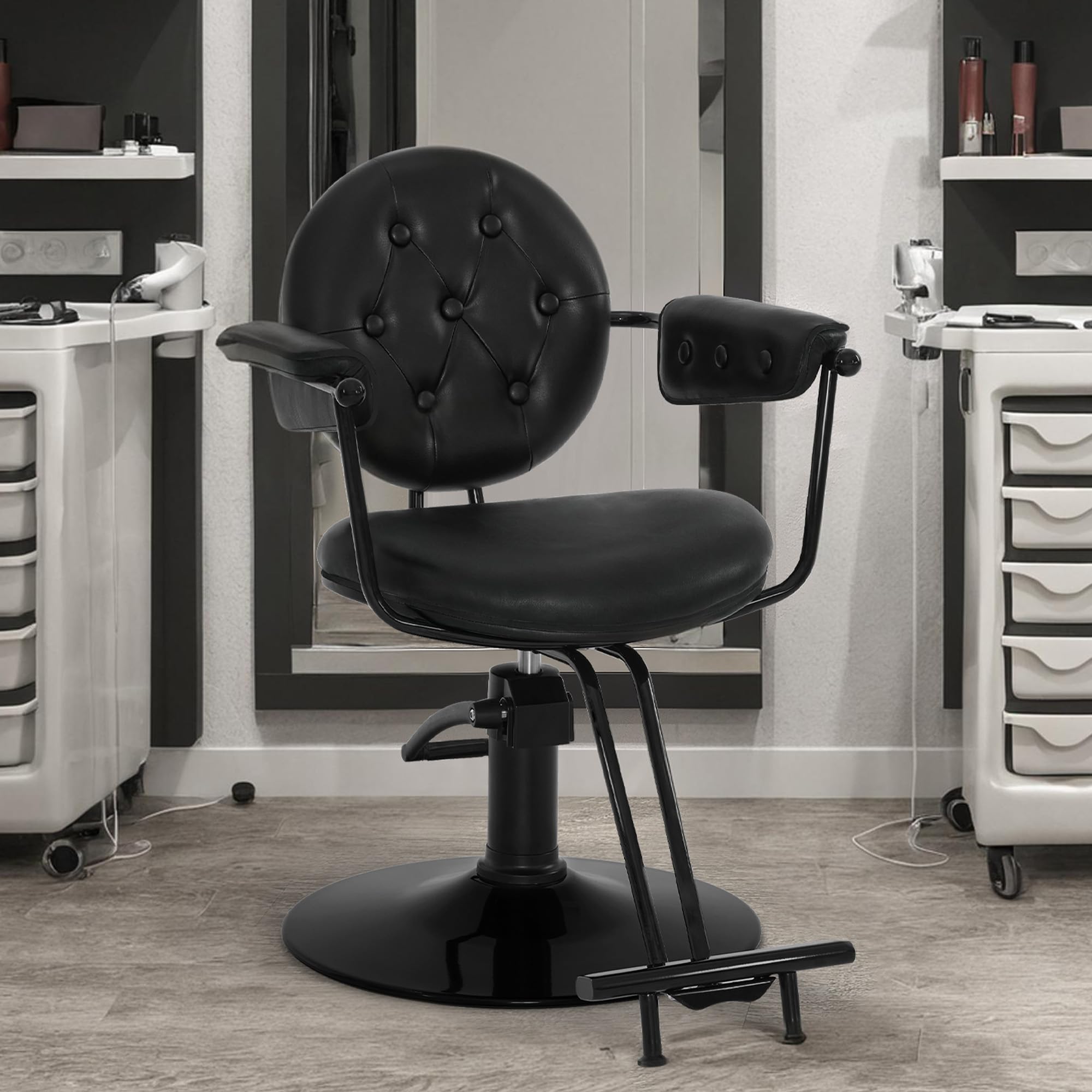 Barberpub Friseurstuhl mit Hydraulikpumpe 360° Drehbar Höhenverstellbar PVC Kunstleder Vintage Schwarz