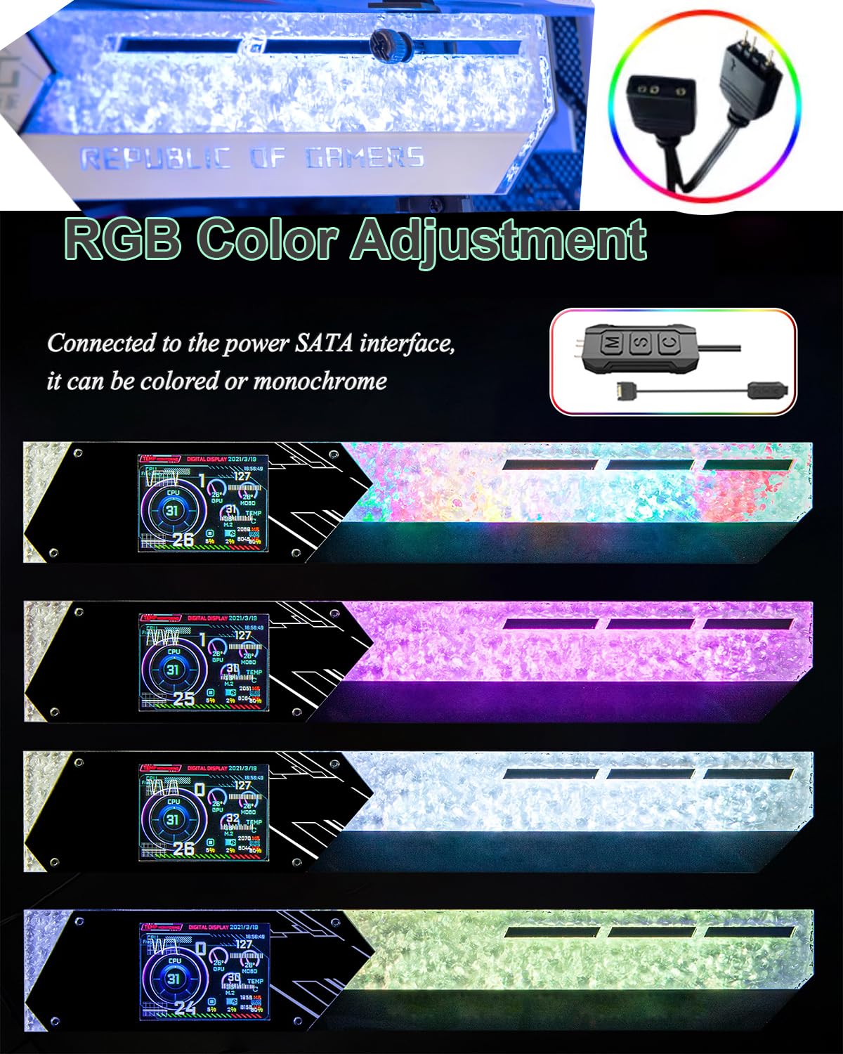 Supporto per Scheda Grafica RGB, Supporto per Gpu con Display da 2,2 Pollici, Risoluzione 320 * 240, Supporto per Scheda Grafica Serie 30/40, per Appassionati di Esport Fai da Te Black