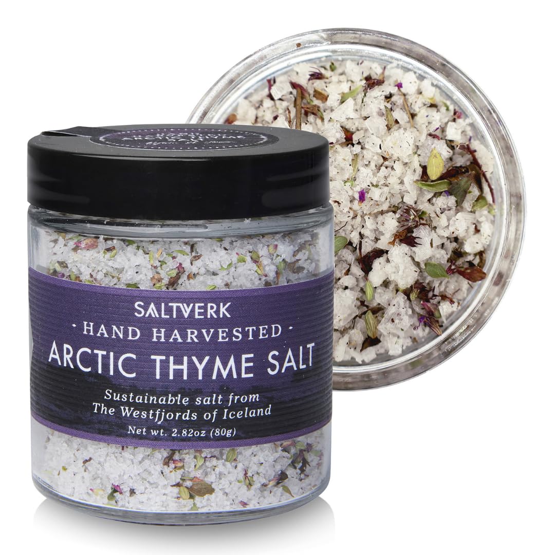 Saltverk Arctic Thyme Sea Salt, 2.82 Ounces of Handcrafted Gourmet Salt Flakes