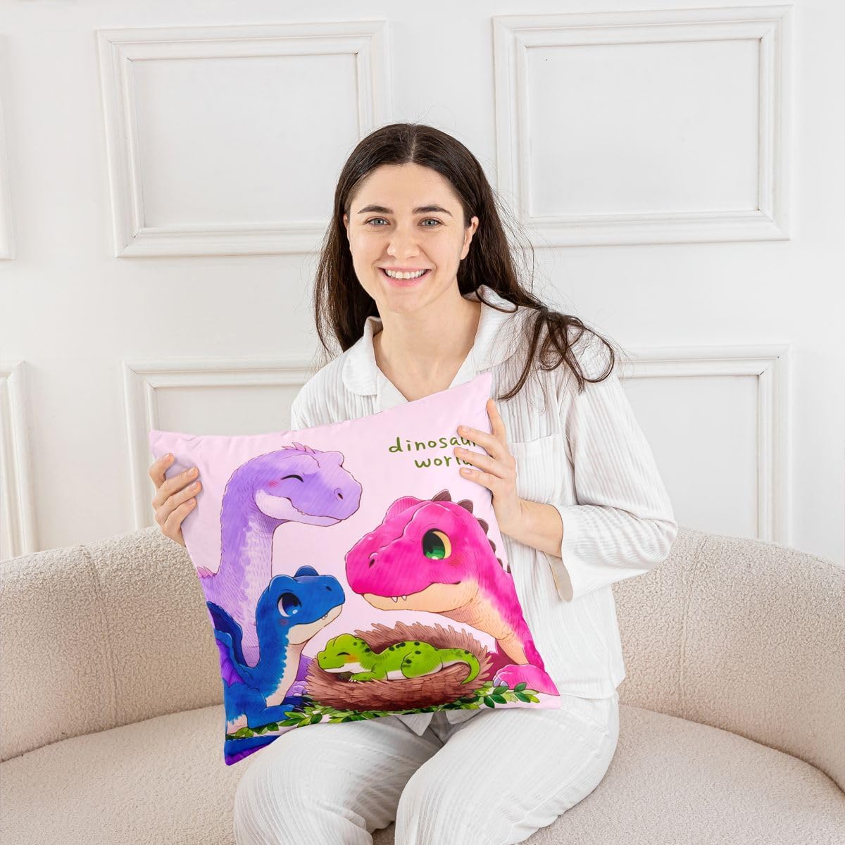 Feelyou Cute Dinosaur Throw Pillow Covers Set of 2 24"x24" image 4