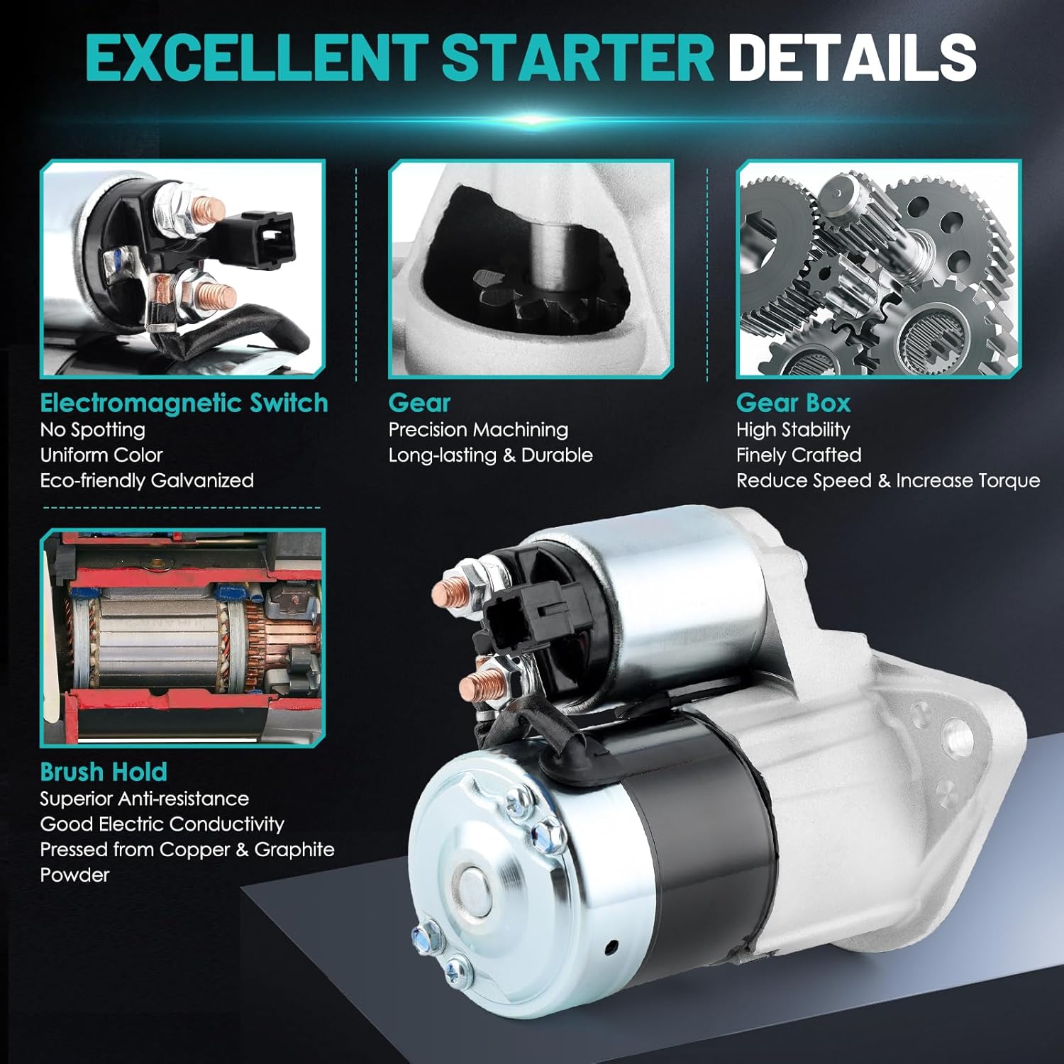 17841 Starter Motor Fit for Toyota Corolla Matrix, for Pontiac Vibe 2003-2008 1.8L L4 Automotive Replacement Starters#17841N, 28100-0D080, 28100-22090, 88969483, 428000-1310 Engine Starter