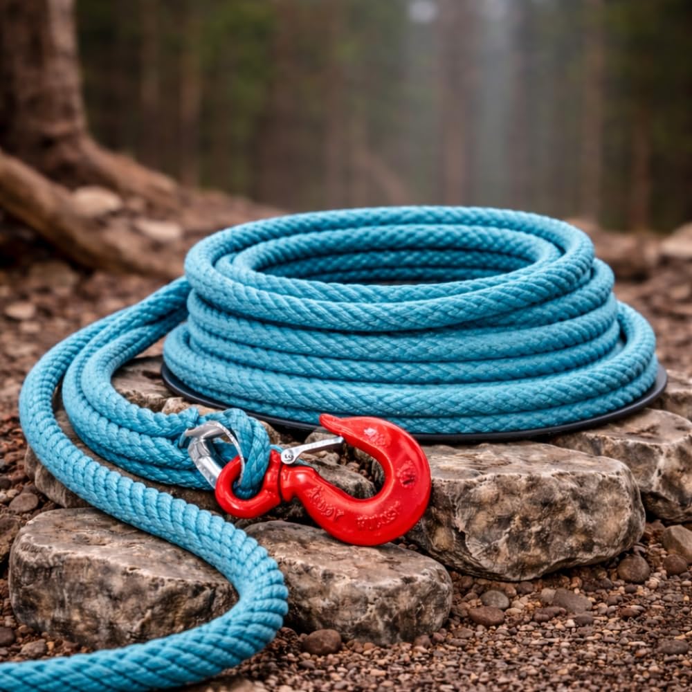 Seilrolle mit Haken und Kausche 15 m – geflochten aus Polypropylen, robust und vielseitig, Durchmesser 23 mm, Entenblau