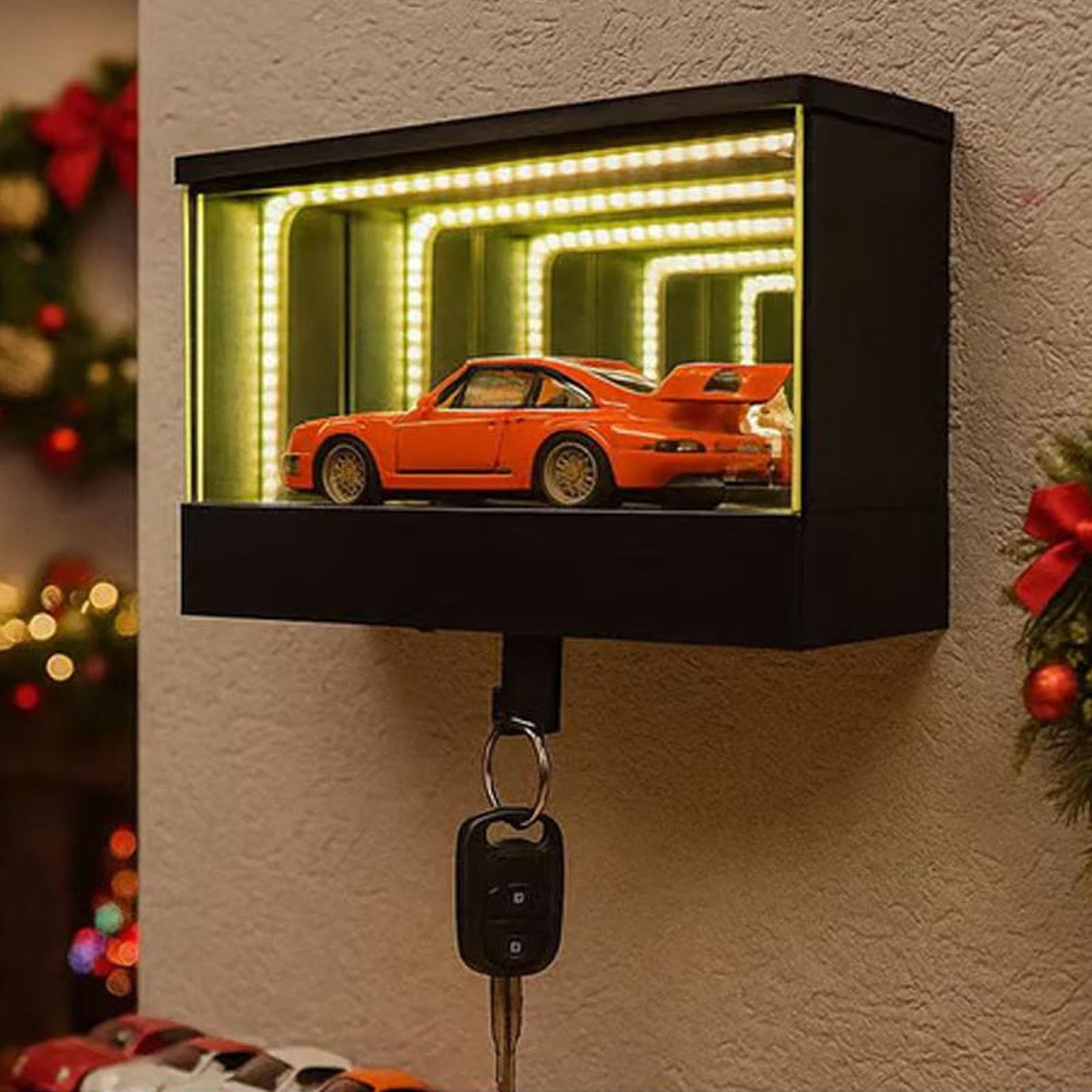 Infinity Garage Keychain Hanger, Keypit Garage Key Holder, Creative Race Car Key Holder Wall Mount with LED, Tiny Glowing Garages Car Keys Display, Effortless Wall Mount Organizer for Cars Lovers