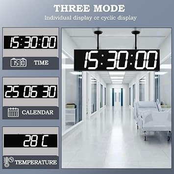 CHKOSDA 28.4 Digital Clock with Large Display,Hanging Clock with Clearly Visible Large Digital Double-Sided Display,Multi-Function Led Clock with Temperature and Calendar Display (White)