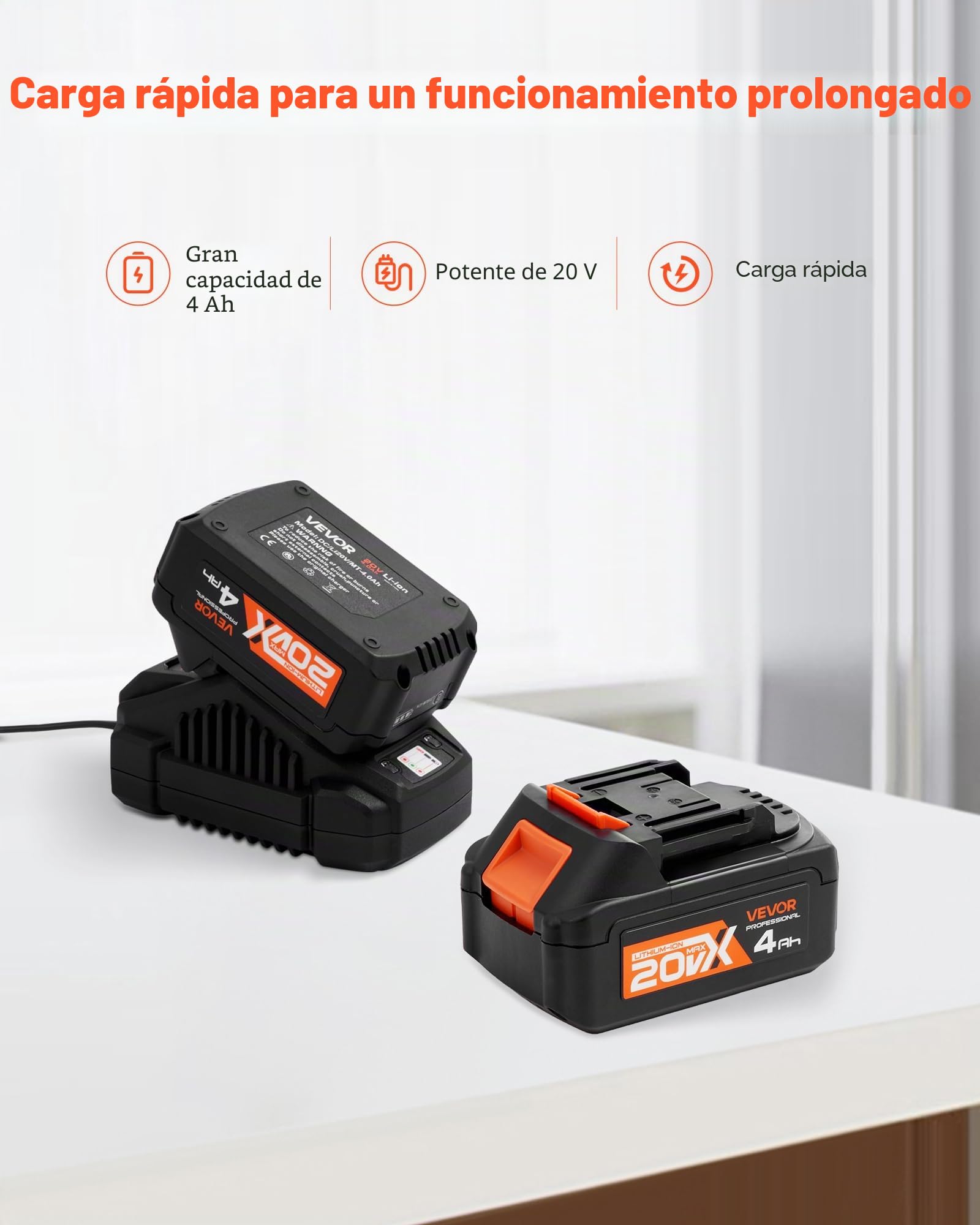 VEVOR Taladro Percutor Inalámbrico sin Escobillas, Atornillador Rotativo de 28 mm Kit de Herramientas Eléctricas Ligeras SDS-Plus con Batería de Litio y Cargador, 4 Funciones 1200 RPM 5300 BPM