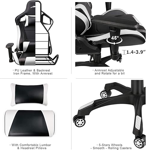 Miniatura 21 de Leopard - Silla de juegos con respaldo alto, silla de oficina de piel sintética, sillas de videojuegos ajustables, silla giratoria de carreras con