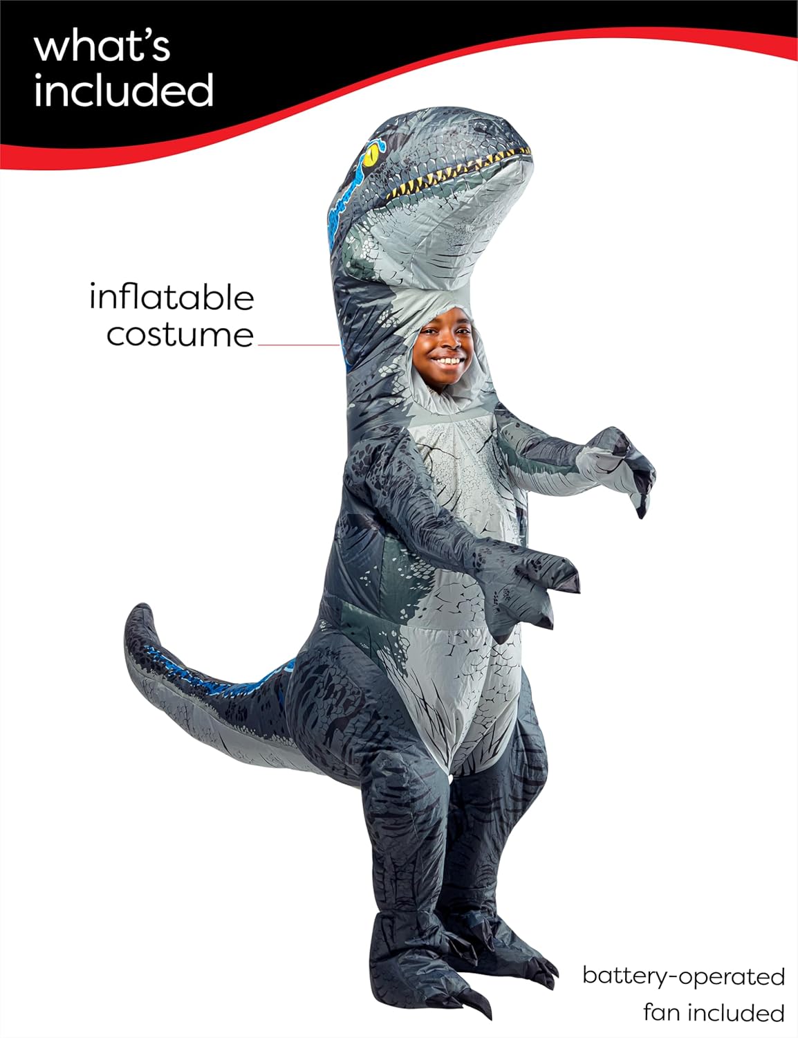 Rubies Jurassic World: Blue Velociraptor Inflatable Costume for Kids, Unisex One Size - Image 3