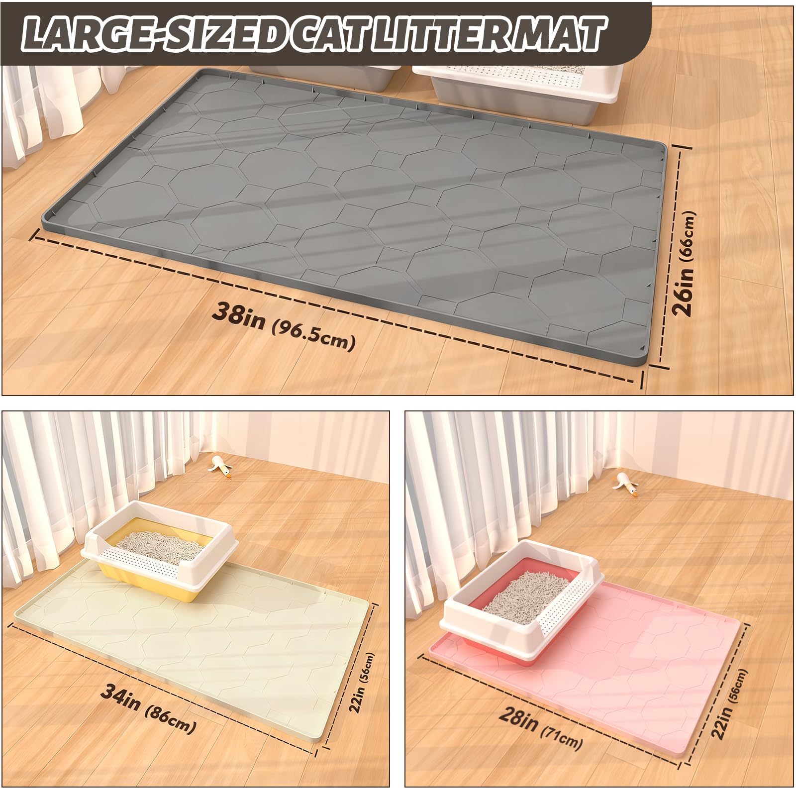 Tappetino per lettiera per gatti 71 x 56 cm, materiale in morbido silicone, facile da pulire, impermeabile, antiscivolo, tappetino resistente per interni e giardino