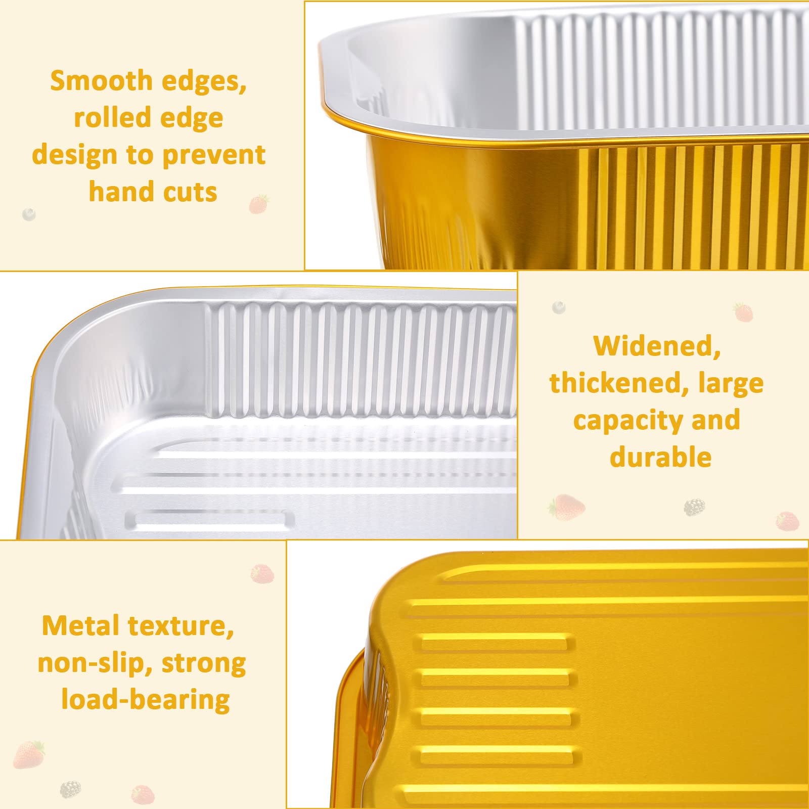 15 sartenes de aluminio dorado con tapas transparentes de 9 x 13 pulgadas, sartenes desechables de aluminio de aluminio, aptas para microondas, horno, calefacción, almacenamiento, barbacoa