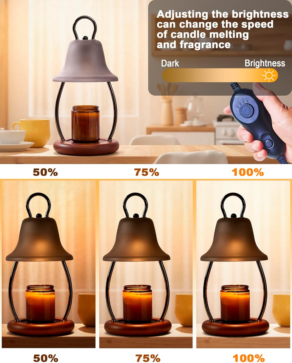 Candle Warmer Lamp with Timer & Dimmer - Electric Candle Light Warmer for Jar Candles, Adjustable Brightness, 2 Replacement Bulbs Included (Black)
