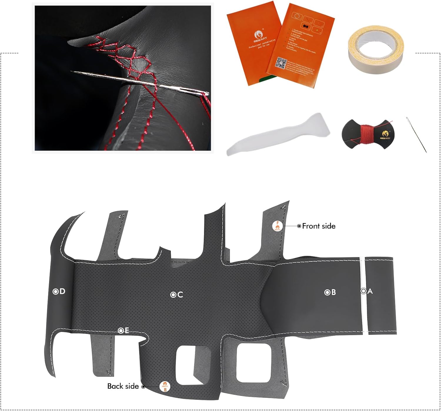 MEWANT DIY Stitching Steering Wheel Cover Wrap for Jeep Grand Cherokee V(WL) 2022-2024/Grand Cherokee L 2021-2024 Steering Wheel Accessories for Jeep